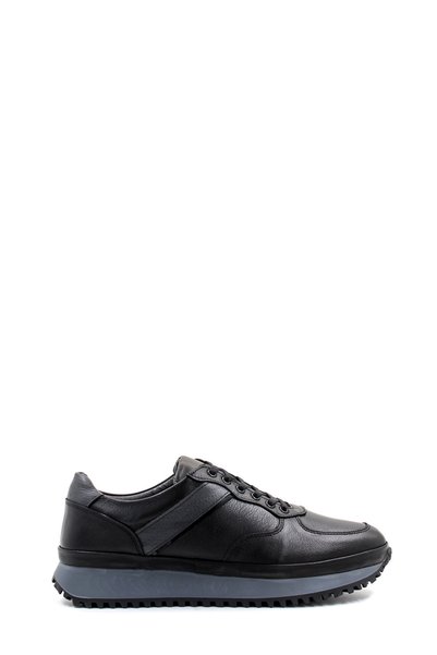 FAST STEP Genuine Leather and Fur Black Men's Casual Shoes 722Kma870
