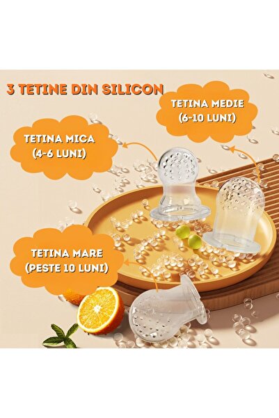 Infiniteea ™   Suzetă pentru hrănire cu fructe și legume, cu 3 tetine, fără BPA, din silicon moale, potrivită pentru bebeluși de peste 4 luni, bej