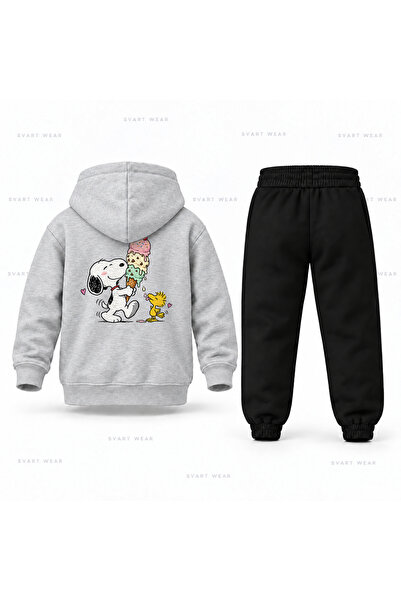 SVART WEAR Детски комплект анцуг с качулка с щампа на Снупи със сладолед
