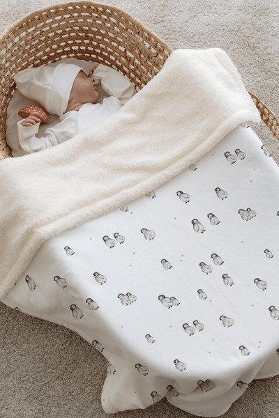 Tuğba Kuğu Plush Double Face Blanket - Little Penguins
