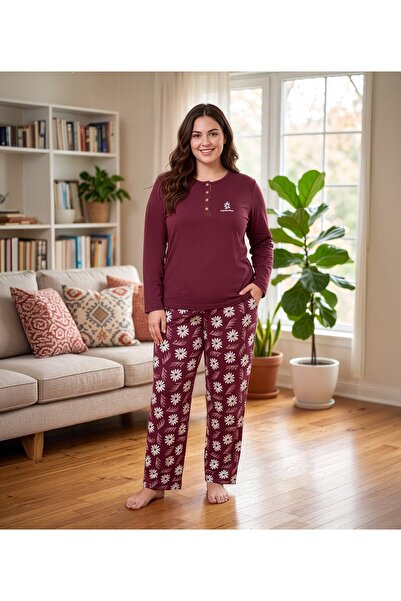 REN Women's Burgundy 100% Cotton Tok Fabric Oversize Comfortable Fit Pajama Set