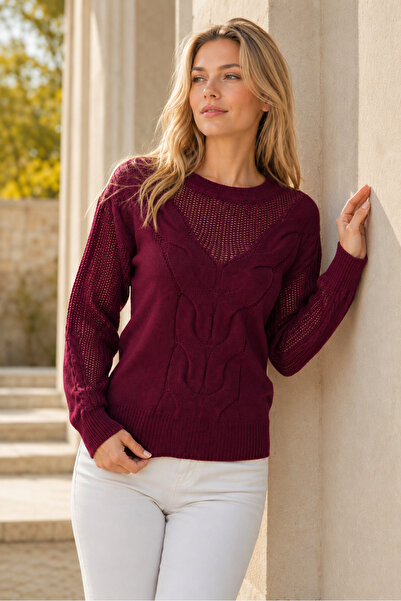 citystyle Women's Long Sleeve Crew Neck Transparent Detailed Openwork Hair Br...