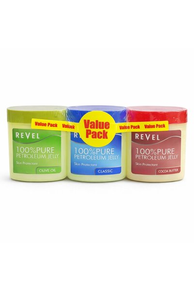 REVEL 100% Pure Petroleum Jelly Value Pack – 3 × 300ml (Olive Oil, Classic, C...