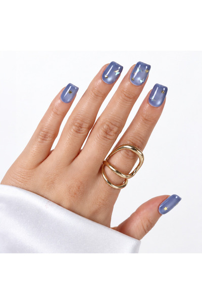 Takma Takma M Beden Mavi Nail Art Kısa Balerin 10'lu Tekrar Kullanılabilir El...