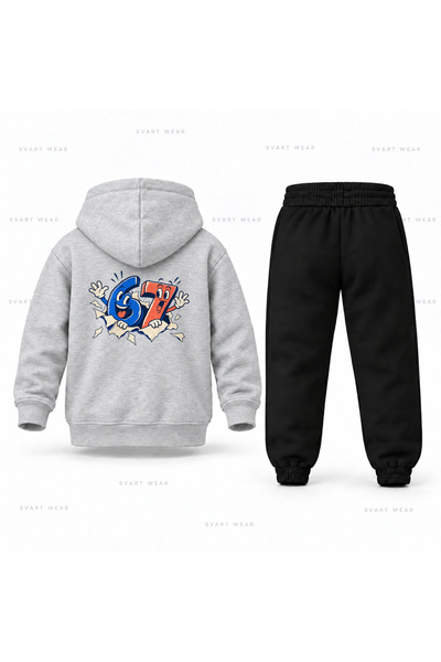 SVART WEAR طقم بدلة رياضية للأطفال مطبوع عليها رقم ست سيفن 67