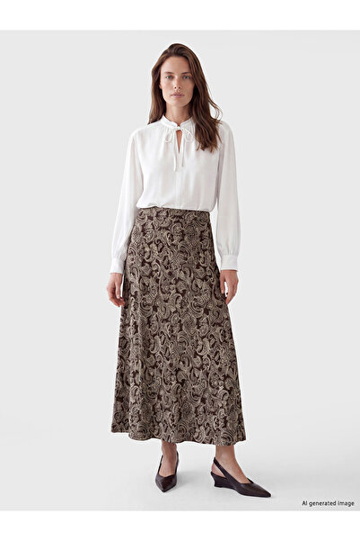LC Waikiki Vizyon New Season Brown Patterned A-Line Skirt with Elastic Waist