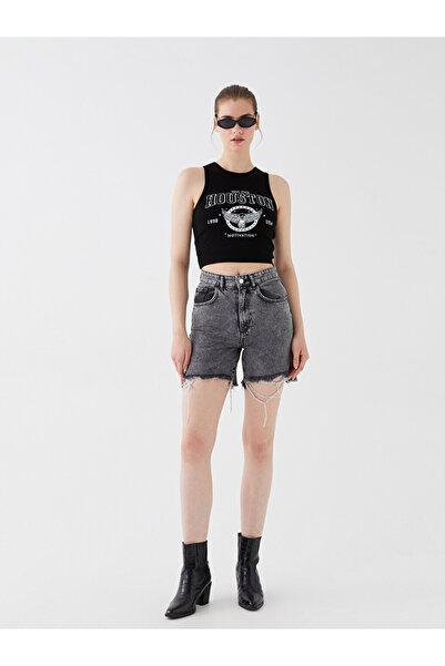 LC Waikiki Vizyon New Season Black Bermuda Fit Ripped Detailed Women's Jean S...
