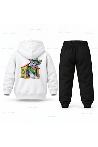 SVART WEAR Paw Patrol Rocky Kutu Ev Printed Children's Hooded Tracksuit Set