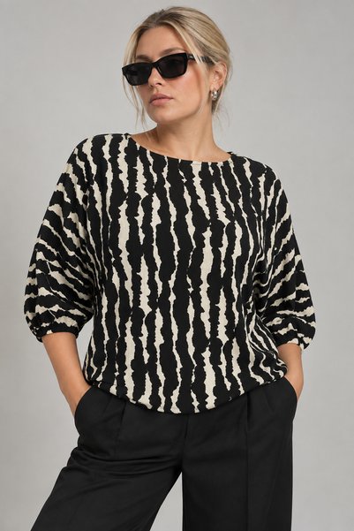 Kira By Simple Kadın Bürümcük Siyah Beyaz Zebra Desen Esnek Bluz