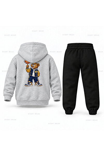 SVART WEAR Six Seven 67 Bear Basket Finger Print Children's Hooded Tracksuit Set