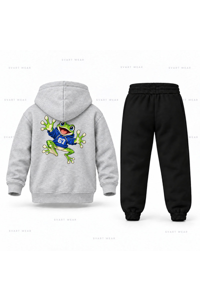 SVART WEAR Set de trening cu glugă pentru copii, imprimat cu broască mare, Si...