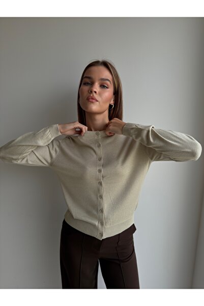 KENZA'A TRİKO Buttoned Front Crew Neck Cardigan