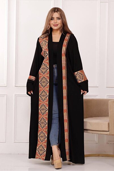 Lyaly aljlabyh Black Premium Crepe Jalabiya Abaya with Red & Gold Traditional...