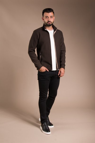 ZEKİ ÖZER Men's Brown Terry Cardigan