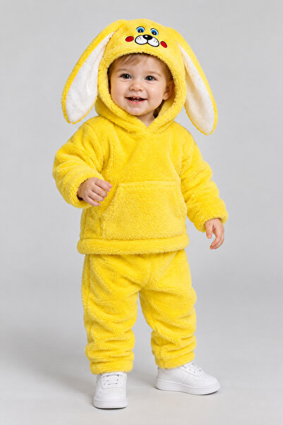 caddekids Tavşan Kulaklı Kapüşonlu Peluş Welsoft Bebek Takımı 2 Parça Kışlık ...