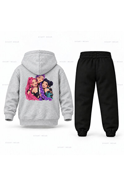 SVART WEAR طقم بدلة رياضية للأطفال مطبوعة من KPop Demon Hunters Huntrix Kucak...