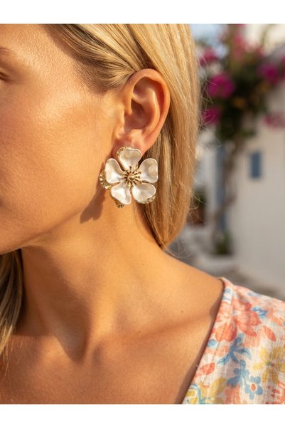 İNN JEWELLERY 316 L Çelik Küpe Papatya Figürlü Renk Atmaz