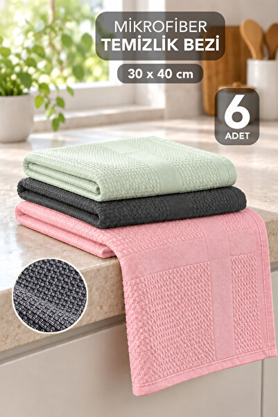 Meleni Home 6 Adet 30x40cm Mikrofiber Temizlik Bezi - Kir Toz İz Bırakmayan Y...