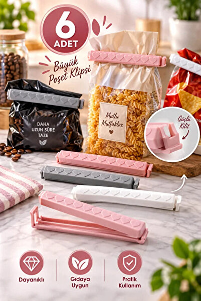 AYGÖREN HOME 6’lı 11 cm Büyük Poşet Klipsi Gıda Saklama Kapatma Mandalı Çok A...