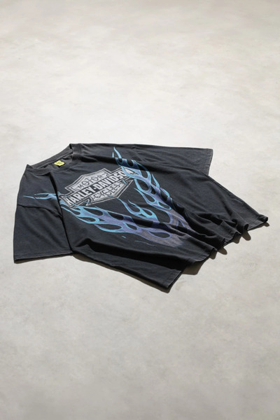 Overdrive Tricou oversize cu mânecă scurtă, negru, cu efect de spălare acidă, Flames