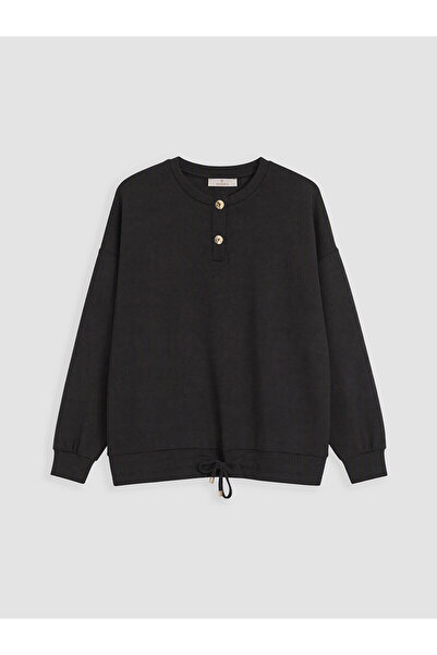 LC Waikiki Alita City Farkıyla Natuvera Black Oval Collar Women's Sweatshirt