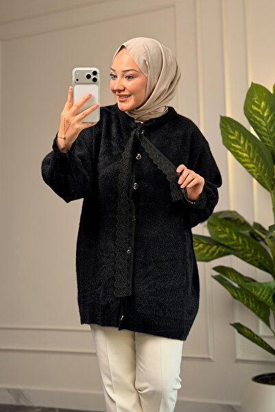 Suede Style 44426 - Şık Rahat Sakal-Polyester Düğmeli Dantelli Fular Detaylı ...