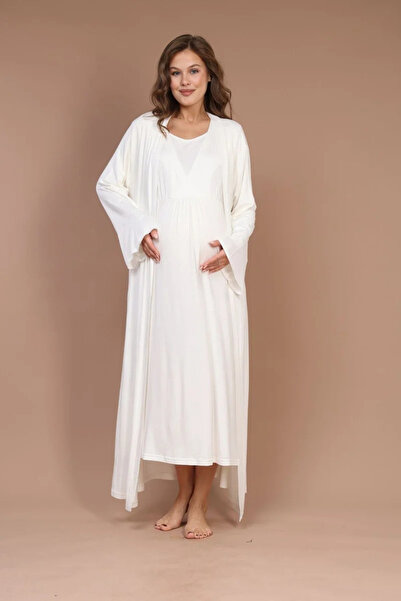 Rimel Homewear طقم ملابس نوم للحوامل بتفاصيل مطوية على الأكمام من إكرو للنساء...