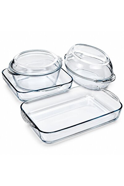 Borcam Set de 6 piese pentru cuptor, sticlă borosilicată, 2 oale cu capace și...