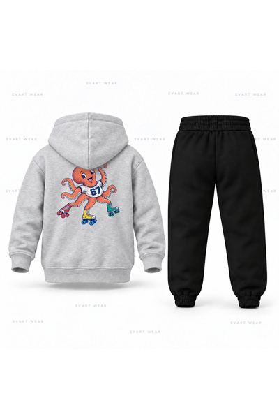 SVART WEAR طقم بدلة رياضية للأطفال مطبوع عليه Six Seven 67 Octopus Skate
