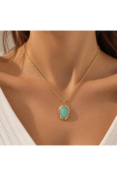 Uno Di Famiglia Oval Stone Women's Necklace, Vintage Design Elegant Necklace,...