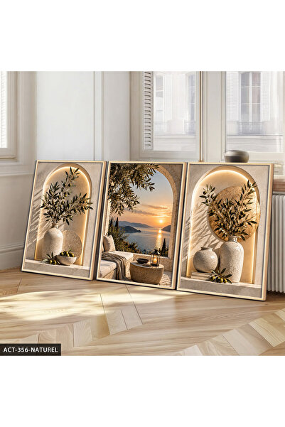CeSht Sea View and Olive 3 Piece Wooden Framed Painting Act