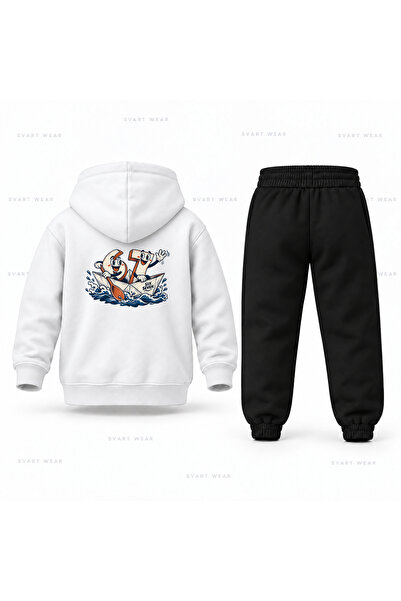 SVART WEAR طقم بدلة رياضية للأطفال مطبوع عليه شكل قارب من الكرتون ذو أرقام ست...