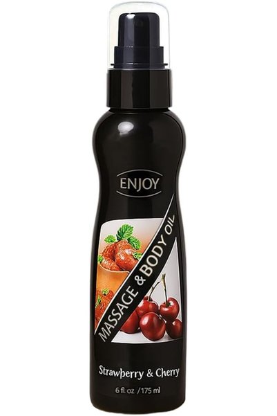 Enjoy زيت تدليك بالفراولة والكرز 175 مل - مزيج طبيعي 100%، مرطب بعمق وغير دهن...