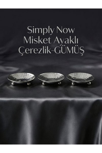 Simply Now Luxury Stainless Steel Snack Bowl with Pedestal, Turkish Delight Bowl, Coffee Side Serving Plate - Multi-Purpose Serving Dish, Silver, 3-Piece Set