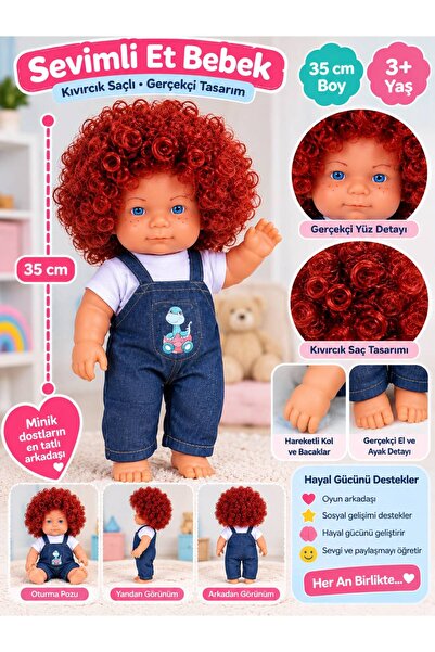 BYCEGU Kot Tulumlu Elbiseli 35 cm Kıvırcık Saçlı Oyuncak Sevimli Et Bebek Oyu...