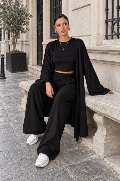 CELITA Women's Modal Triple Cardigan, Blouse and Sweatpants Set