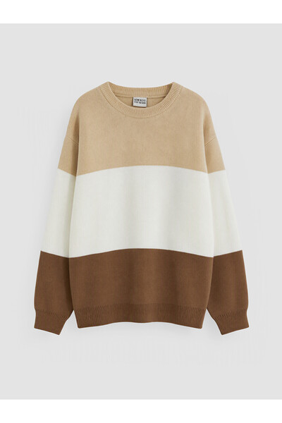 LC Waikiki Lcw Kids Beige Color Block Boys' Knitwear Sweater with Nevavm Diff...