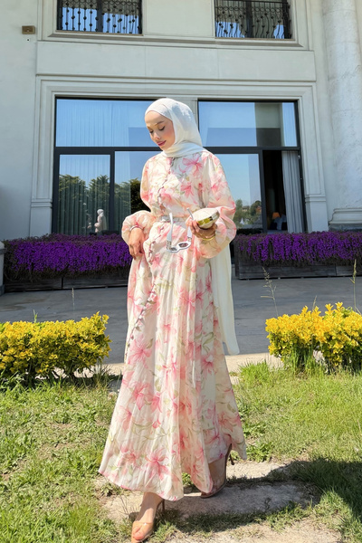fushya design Düğme Birit Detaylı Çiçekli Elbise
