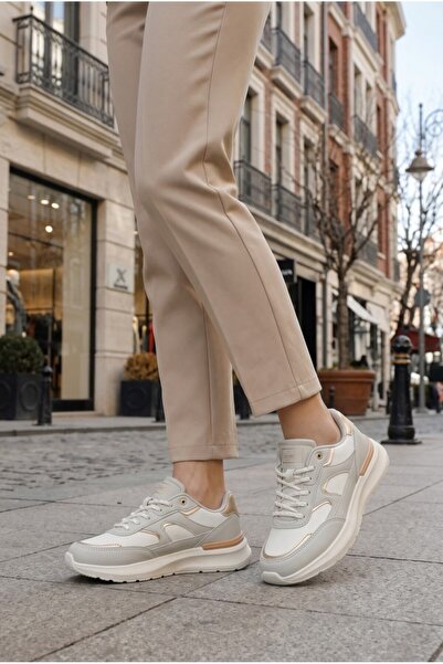 Kinetix Günlük Rahat Kalıp Bağcıklı Kadın Bej Sneaker Crodıta