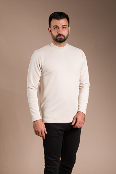 ZEKİ ÖZER Men's Beige Half-Neck Soft Sweatshirt