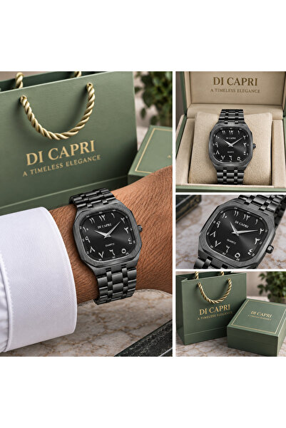 Generic Brand Di Capri Men's Black Watch with Arabic Numerals Looster Time