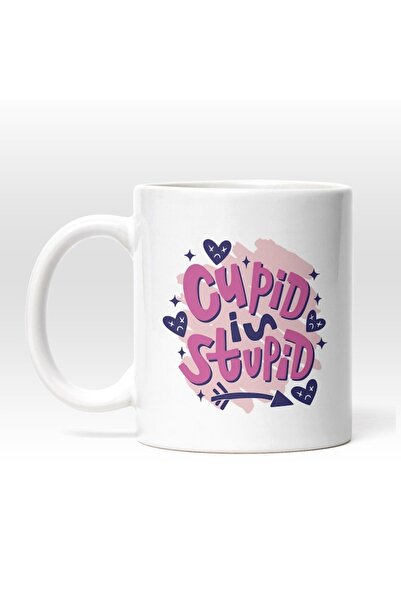 INOVATIX Cana alba personalizata, Cupid Is Stupid,Single,,Valentine's Day,Ini...