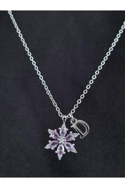 bijoux uniques Pink Zircon Stone Lotus Flower D Letter Women's Steel Necklace