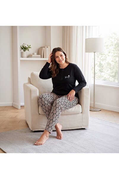 REN Women's Black 100% Cotton Tok Fabric Oversized Comfortable Fit Pajama Set