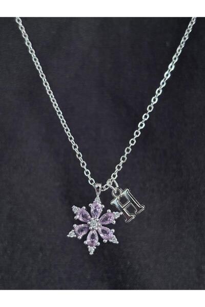 bijoux uniques Pink Zircon Stone Lotus Flower H Letter Women's Steel Necklace