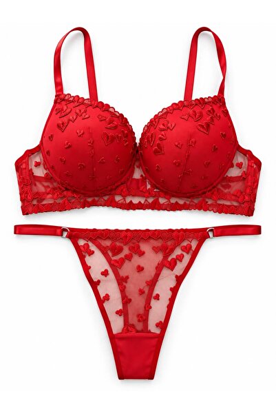 Softwearr طقم حمالة صدر نسائية مبطنة بنقشة قلب (مقاس ضيق)