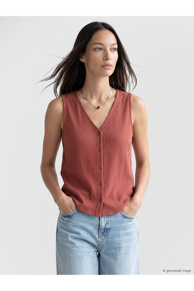LC Waikiki Vizyon New Season Coral V-Neck Muslin Women's Vest