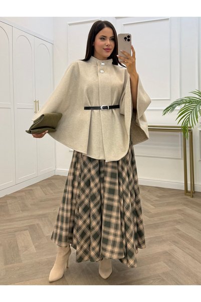 NURQA MİRA KEMERLİ KAŞE PANÇO