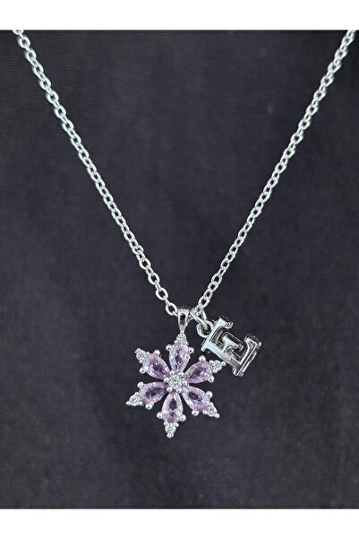 bijoux uniques Pembe zirkon taşlı lotus çiçek E harfli kadın çelik kolye