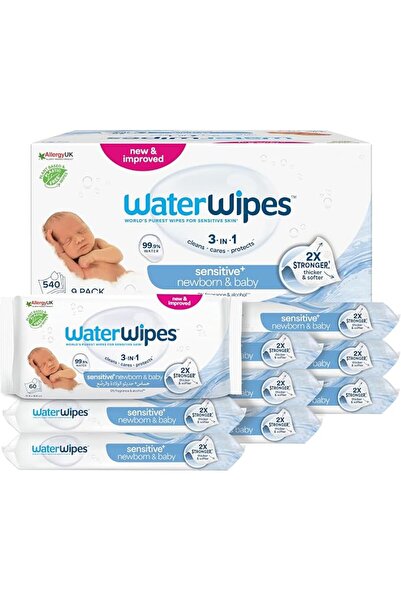 WaterWipes مناديل مبللة للأطفال حديثي الولادة والرضع، تحتوي على 99.9% ماء، بد...
